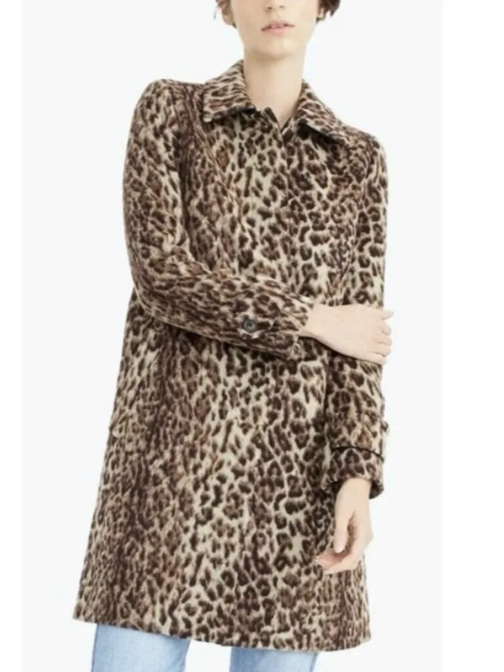 JCREW Brown Double Leopard Print Wool Coat H2734 Animal Print Women’s Size 2 - Picture 5 of 15